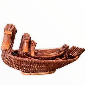 3 Vintage Wicker Ducks Graduating in Size